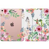 MoKo Hoesje, geschikt voor iPad Air, 5e/4e generatie 2022/2020, slanke drievoudige standaardhoes met zachte matte achterkant, automatisch waken/slapen, ondersteuning voor Touch ID en opladen met tweede potlood voor iPad, geurende bloemen