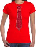 Bellatio Decorations Verkleed shirt dames - stropdas glitter rood