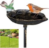 Relaxdays Vogelbad gietijzer - Op paal - 100 cm hoog - Vogeldrinkschaal - Brons