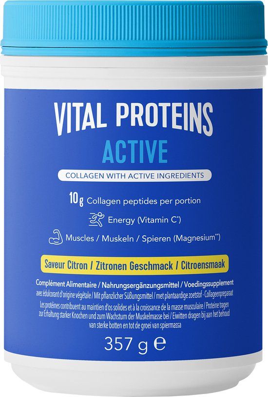 Vital Proteins Active Citroensmaak - Suikervrij - 357 gram - 10 gram Peptiden Rundercollageen
