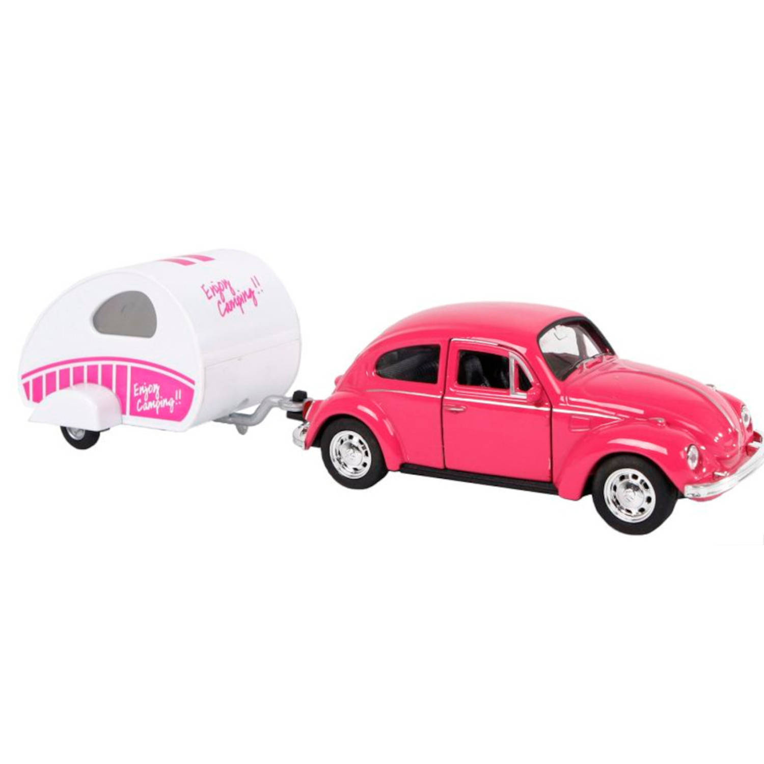 Welly auto volkswagen beetle 21 cm staal roze/wit 2-delig