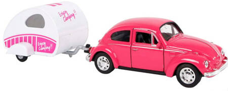 Welly auto volkswagen beetle 21 cm staal roze/wit 2-delig