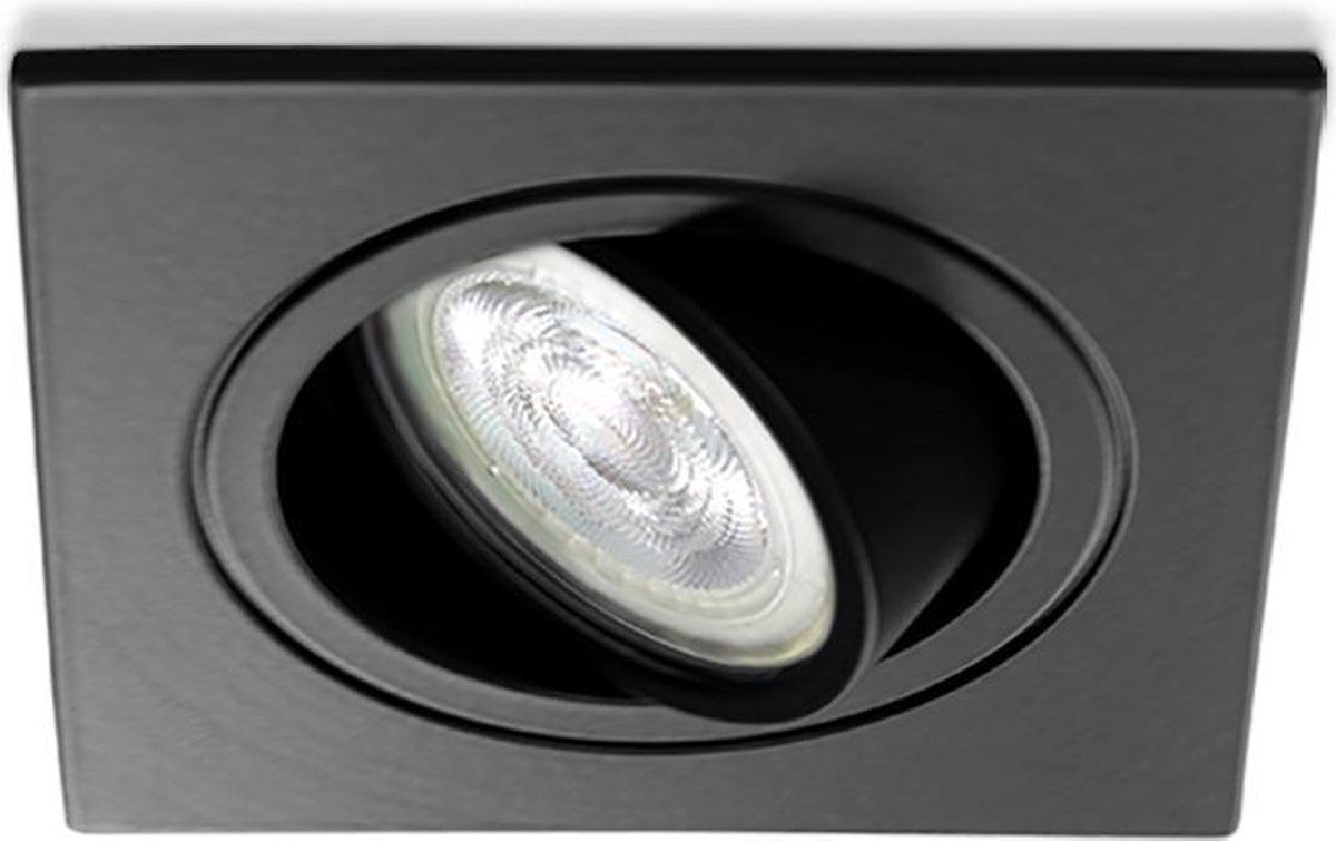 Philips LED inbouwspot Walid - Vierkant Zwart - Warm Wit - Niet Dimbaar - 2.7W - Aluminium