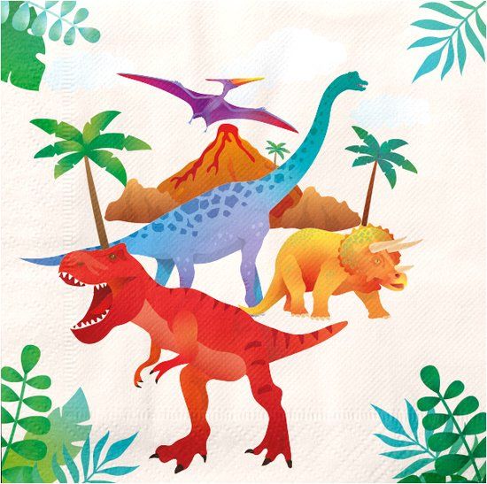 Merkloos Dinosaurus Servetten - 16 stuks - Groen - 33x33 cm - Kinderverjaardag
