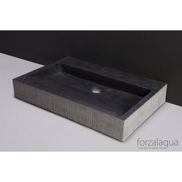 Forzalaqua Palermo wastafel 80.5x51.5x9cm RECHTHOEK 1 wasbak 1 kraangat Hardsteen gefrijnd Blauw grijs 100132