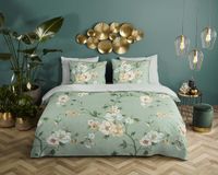 Descanso Dekbedovertrek Bloemen Lits Jumeaux 240x200/220 cm Groen Katoen Satijn