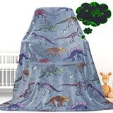 Kleurrijke dinosaurusdeken gloed in het donker deken voor kinderen zachte plaid pluizige warme gloeiende dino-dekens voor bed bank fleece deken uniek kerstcadeau voor jongens meisjes tiener
