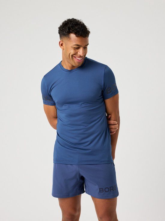 Björn Borg Sportshirt Heren Korte Mouw - Blauw - Gerecycled Polyester - Maat L