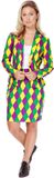 OppoSuits Harlequeen Vrouwen Kostuum - Clownspak - Geel/Paars/groen - Polyester - Maat XL