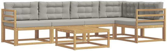 vidaXL - Buiten - bank - set - 6 - st - Wit - en - Lichtgrijs - Polyester