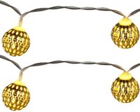 Merkloos / Sans marque Lichtsnoer - 2x - gouden ballen - 8 led bollen - warm wit - 130 cm - batterij - verlichting - kerstverlichting