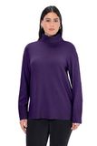 Ulla Popken - Dames - Coltrui brede geribbelde boorden lange mouw - Donker violet - Maat 50+