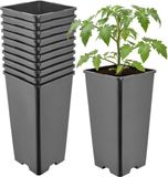 Garronda Set van 10 hoge vierkante kunststof kweekpotten met drainagegaten voor tuin (Zwart, 11 x 11 x 21,5 cm (2L)) GD-KW-HS