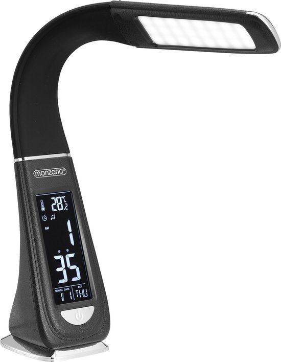 Monzana Tafellamp Lilly - LED - Zwart - Met Klok & Kalender - Dimbaar