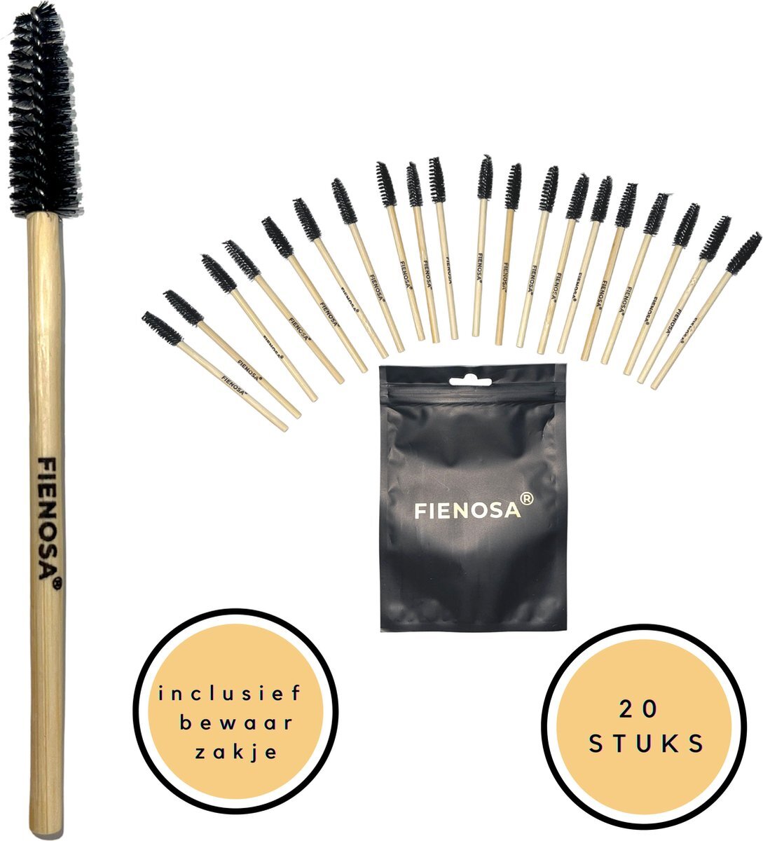 Fienosa® Wimperborsteltjes - Wenkbrauwborstel - 20 stuks - bamboe handvat - Mascara - Professioneel - Duurzaam - Ecologisch -Fienosa