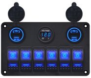 ProRide Schakelpaneel 12V voor Auto/Boot - USB Lader 4 poorten met Voltmeter - QC3.0 - 6 Schakelaars