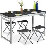 Relaxdays Campingtafelset, 4 krukjes, klaptafel, hoogte verstelbaar, 120 x 60 cm, zilver/grijs