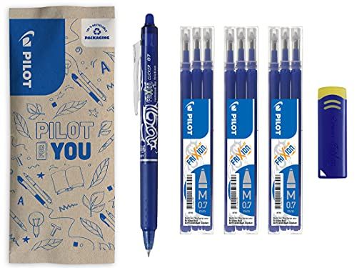 Pilot Pen FriXion Clicker Uitwisbare Balpen (Blauw) + 9 Vullingen + Gum