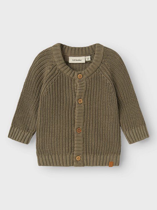 LIL' ATELIER NAME IT Baby Cardigan NBNEMLEN LS KNIT CARD LIL NOOS - Katoen - Bruin - Unisex - Casual - Lange mouw - Ronde hals - Knopen - Regular Fit - Herfst/Winter 2025