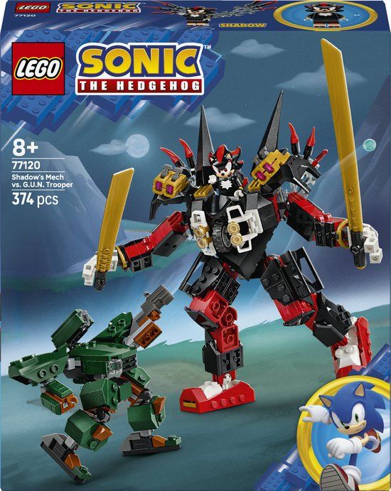 LEGO Sonic the Hedgehog Shadows Mecha vs. G.U.N. Trooper - Bouwspeelgoed met Shadow the Hedgehog, Mecha, 2 Chaos Emeralds en Motor - Cadeau voor Gamers Vanaf 8 Jaar - 77120