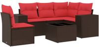 vidaXL 6-delige tuinbankset met kussens, bruin, polyrotan