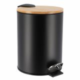 Tendance Badkamer prullenbak/afvalbak Bamboo vibe - soft close - zwart - 3 liter - metaal