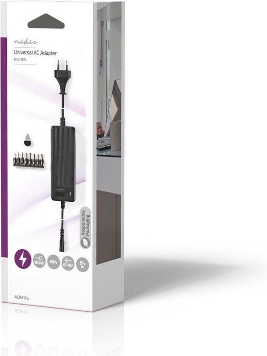 Nedis Universele AC-Stroomadapter - 60 W - 6 - 16 V DC - Zwart