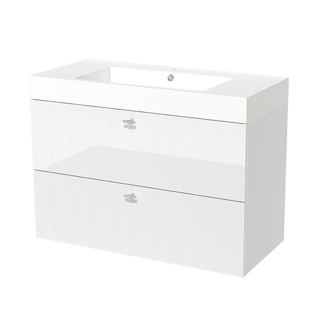 Maxaro Badkamermeubel 100cm Modulo Hoogglans Wit 2 Lades Lamel Wastafel Mineraalmarmer - 6095816370328