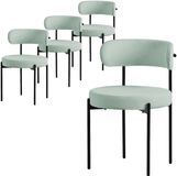 ML-Design eetkamerstoelen set van 4, keukenstoel in teddy stof groen, woonkamerstoel met rugleuning, gestoffeerde stoelen met zwarte metalen poten