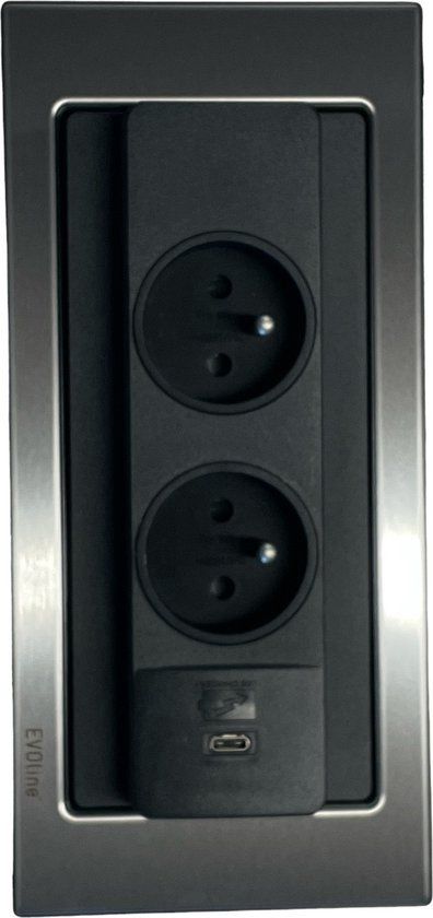Evoline Backflip RVS Inbouw Stekkerdoos - 2x Stopcontact & USB-C Lader