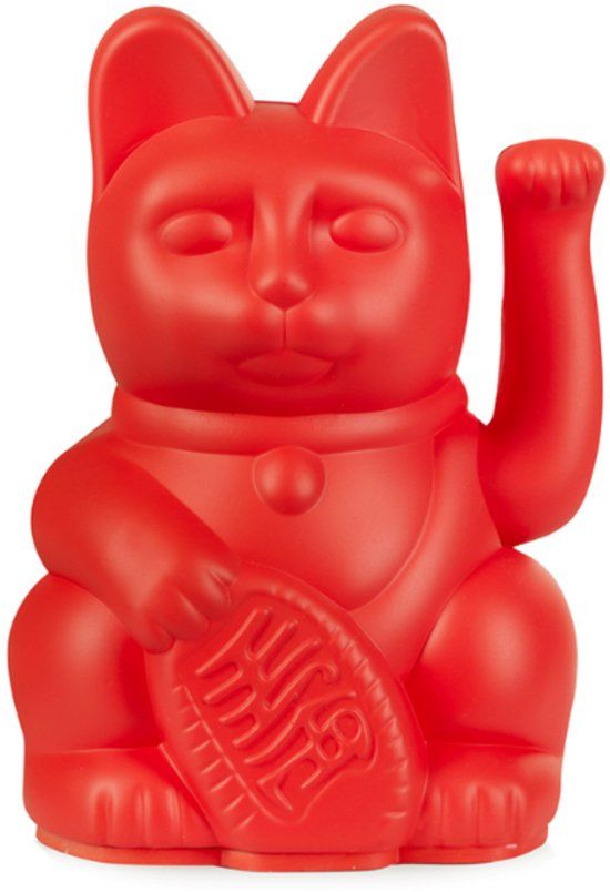 Donkey Products Lucky Cat – Zwaaiende Kat Rood Mini (H9,8 cm) – Brengt Geluk – Maneki Neko