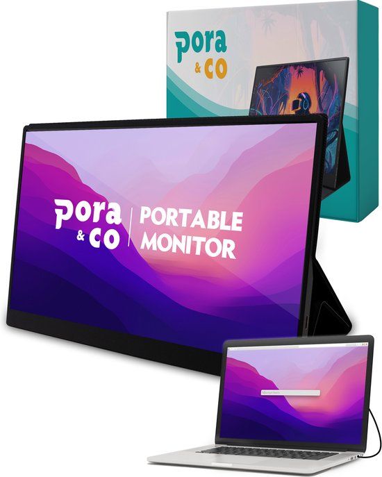 Pora&Co 15.6" Portable Monitor - Full HD, IPS, HDMI & USB-C - Black