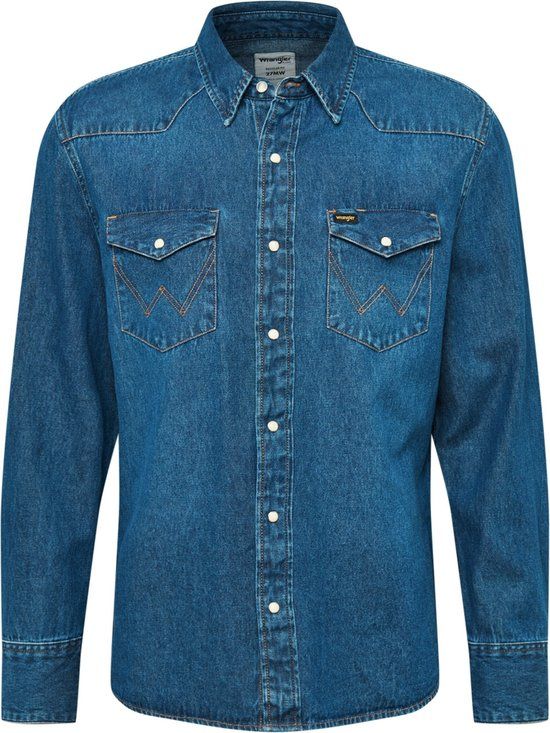 Wrangler 27MW Heren Overhemd - Denim Blue - Maat L