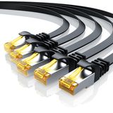 Primewire LAN-kabel set van 5 stuks, CAT 7, plat netwerkkabel, 10 Gbit/s, patchkabel, U/FTP, PIMF, afgeschermd, 2x RJ45-connectoren met beschermende mantel, koperen geleiders, 5 stuks, 1 meter, zwart