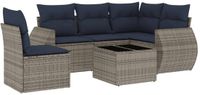 vidaXL 6-delige tuinbankset met kussens, grijs polyrotan