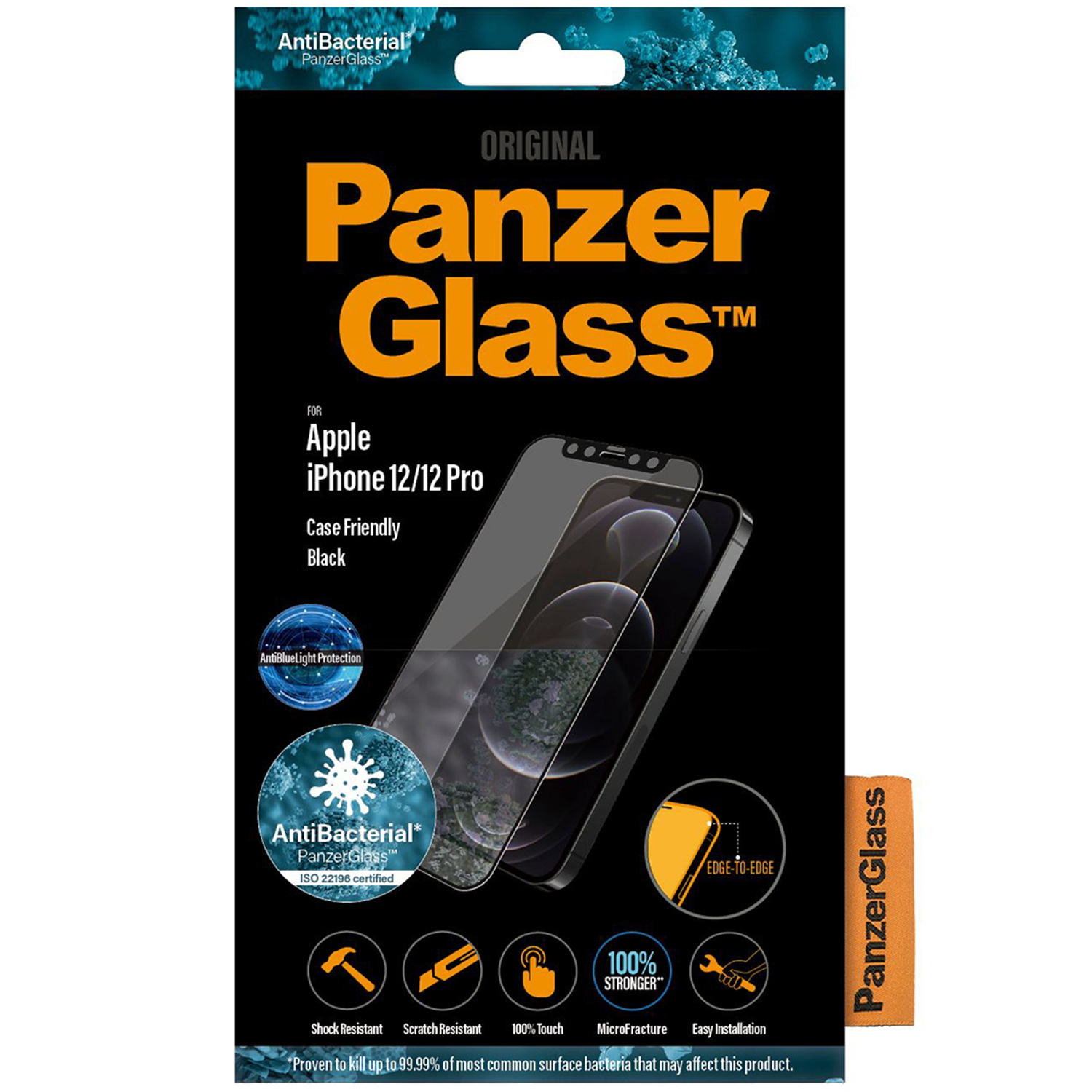 Panzerglass Case Friendly AntiBlueLight Screenprotector voor de iPhone 12, iPhone 12 Pro - Zwart