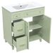Meuble de salle de bain - Modèle autoportant avec vasque en céramique - Panneau MDF peint - Rangement multifonctionnel - Pieds en bois massif - Vert - 81,7 cm