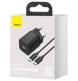 Baseus Chargeur avec câble 1C Noir - Power Delivery PD3.0 + QuickCharge QC3.0