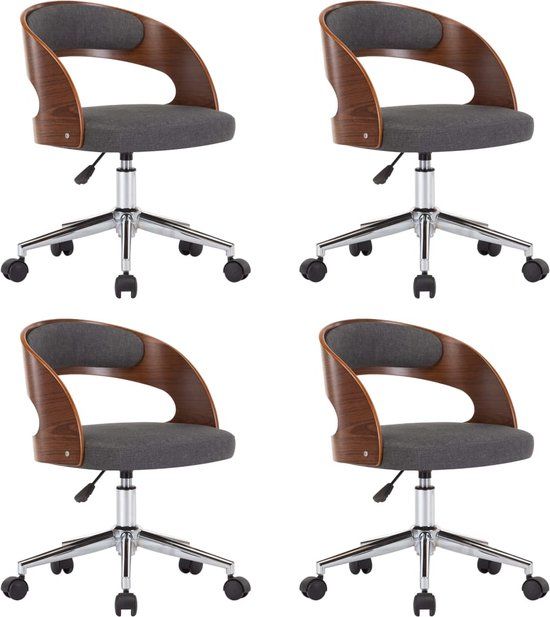 vidaXL Eetkamerstoelen 4 st draaibaar gebogen hout en stof grijs