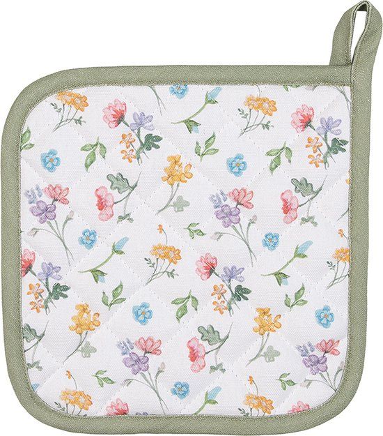 Clayre & Eef Pannenlap - 20x20 cm - Wit - Katoen - Gebloemd