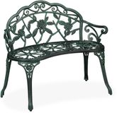 Merkloos Relaxdays Tuinbank, 2 zits, aluminium, gietijzer, zwart/donkergroen