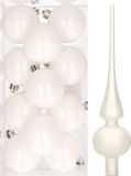Decoris Kaemingk B.V. 12x Winter witte kunststof kerstballen met glazen piek mat - Kerstversiering