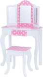 Teamson Kids Table de toilette en bois Enfants - Avec miroir lumineux LED - Polka Dot - Rose/Blanc