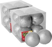 Gerimport Kerstballen - 16x stuks - zilver - glitters - 7 cm - kunststof