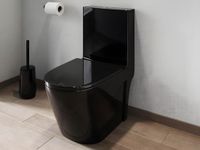 Merkloos Zwarte staande toiletpot van keramiek - NAGILAM L - Zonder spoelrand - Inclusief wc-bril