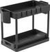 Étagère - Étagère sous évier - 2 couches - avec tiroirs et crochets - Étagère de cuisine - 39,5×21,5×26 cm - Extensible - Étagère - Convient pour les salles de bain, les plans de travail et les buanderies - Étagère multifonctionnelle - Noir