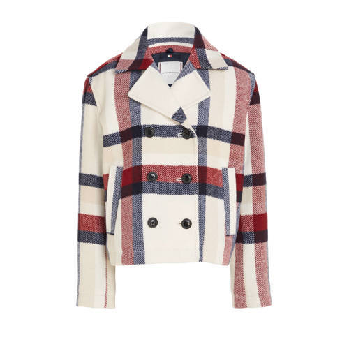 Tommy Hilfiger Tommy Hilfiger geruite coat van gerecycled polyester ecru/rood/donkerblauw