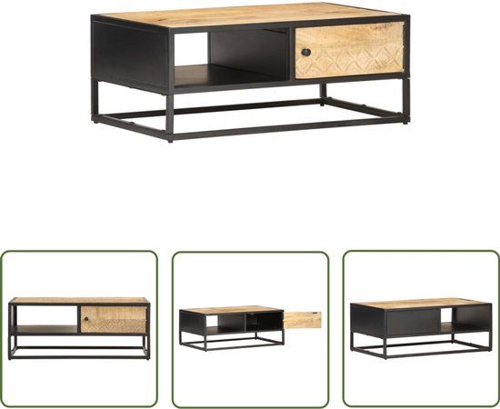 vidaXL Salontafel met bewerkte deur 90x55x36 cm ruw mangohout