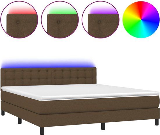 vidaXL Boxspring met matras en LED stof donkerbruin 180x200 cm