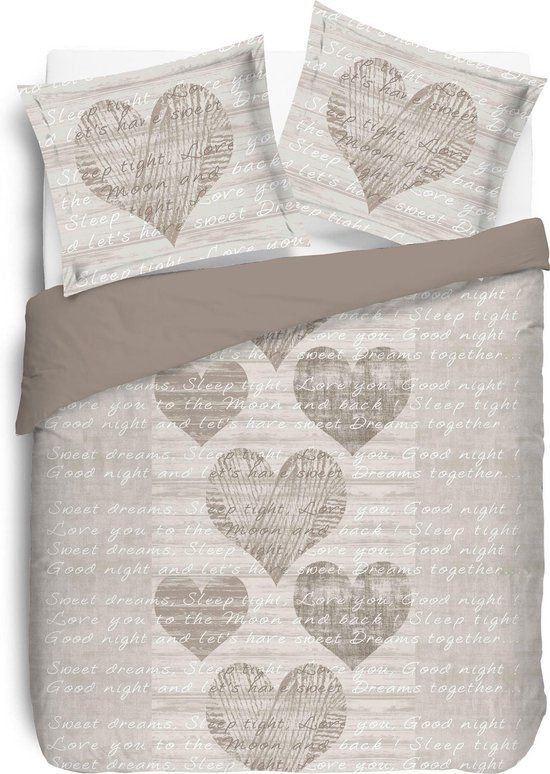VISION Alice Dekbedovertrek Lits-jumeaux 240x220cm - 100% Katoen - Beige met Hartjes